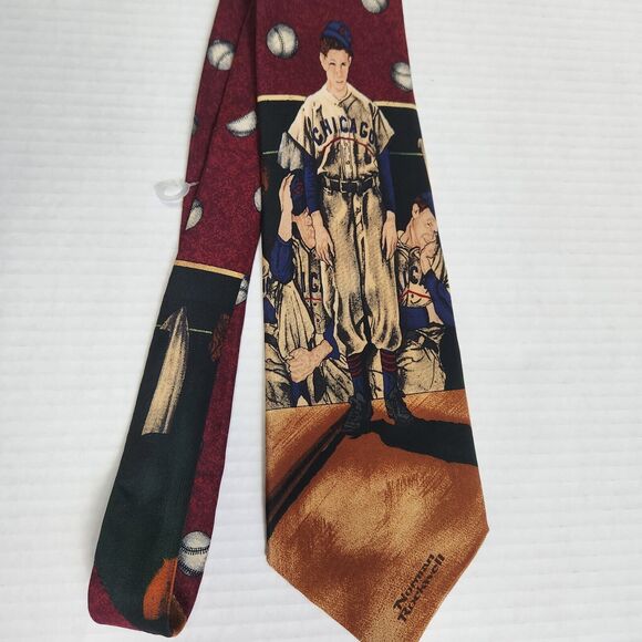 Norman Rockwell Vintage 1995 Necktie Chicago Baseball Saturday Evening P… - Picture 5 of 12